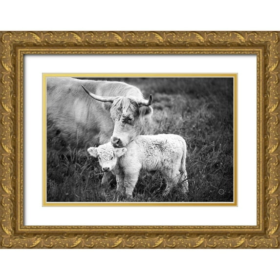 Larson, Nathan 18x13 Gold Ornate Wood Framed with Double Matting Museum Art Print Titled - Cow Care