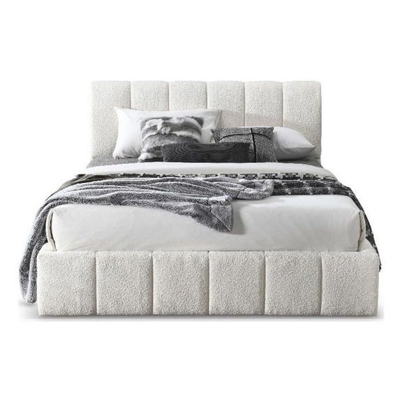 Larson Upholstered Fabric & Solid Wood Queen Platform Bed in White