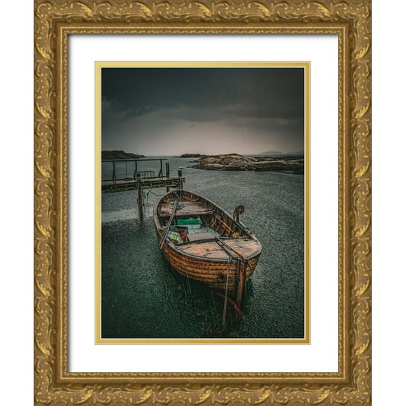 Larsson, Dan 15x18 Gold Ornate Wood Framed with Double Matting Museum Art Print Titled - Old Fishingboat In The Rain