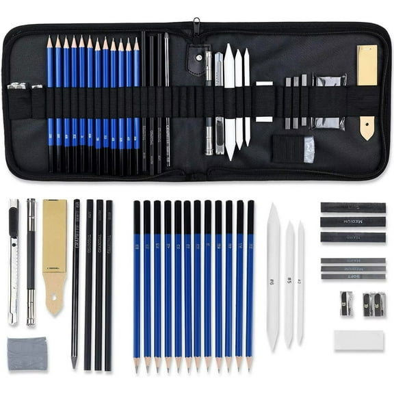 Lartique Art Supplies, 32 Piece Drawing Kit with Sketching Pencils and Drawing Supplies, for Artists