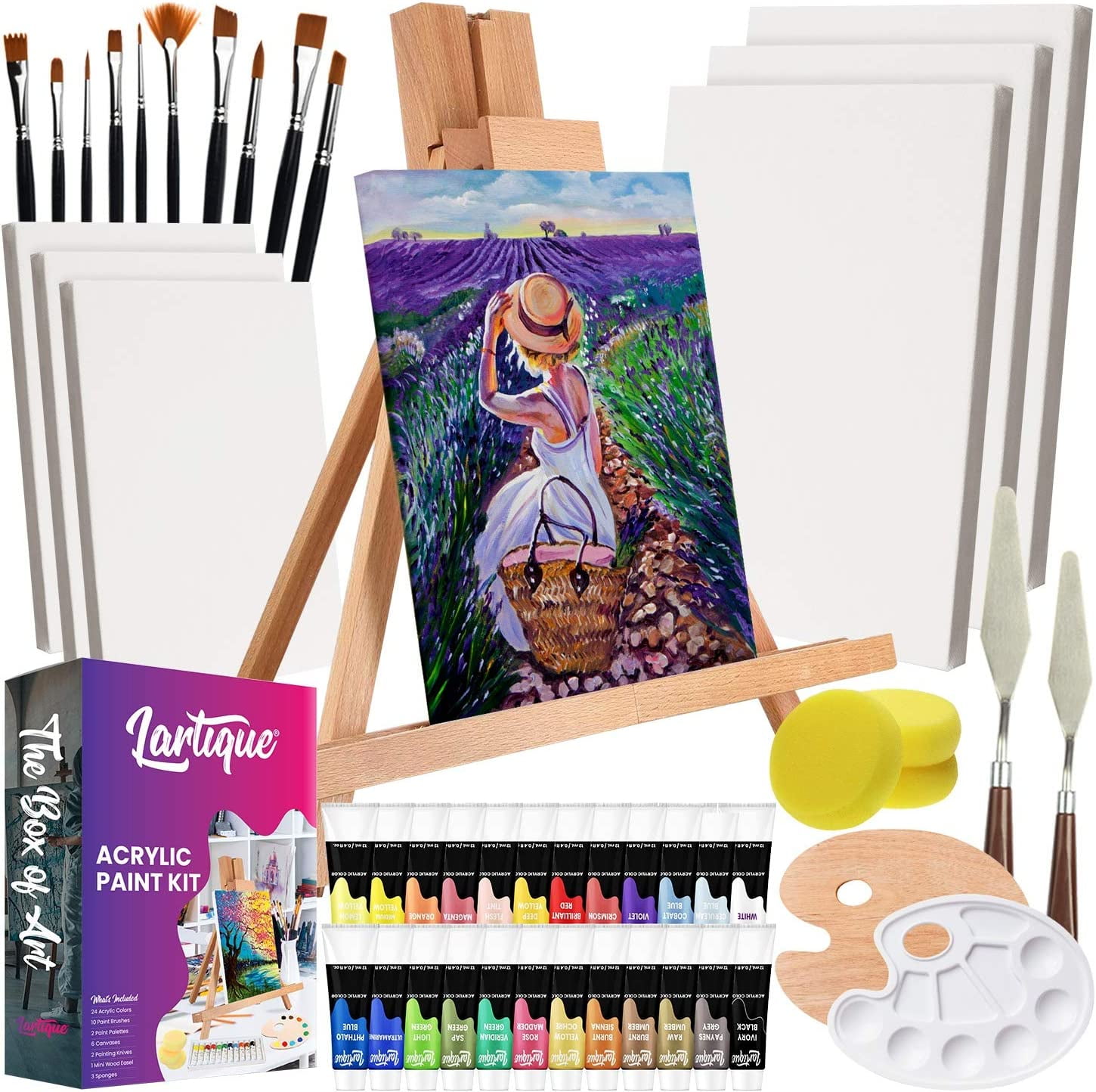 US Art Supply 21-Piece Acrylic Painting Set with Table Easel Canvas 12 Colors