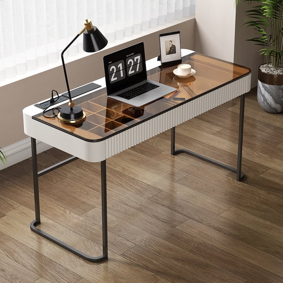 Lartis Makeup Vanity no Mirror with Built-in Outlet Home Office Desk Computer Desk for Makeup Working Studying Intelligent Socket with USB Port