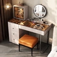 thumbnail image 1 of Lartis Vanity Desk with Mirror and Lights | Makeup Vanity Table with Stool Dressing Table with Drawers Vanity with Lighted Mirror and Side Cabinet for Bedroom, 1 of 13