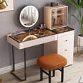 thumbnail image 1 of Lartis Premium Makeup Vanity Table, Storage Dressing Table,Vanity Desk,Dresser Set with Solid Wood upholstered Stool, LED Mercury Mirror, Built-in Sensor Light, USB Socket,Easy Assembly, 1 of 13