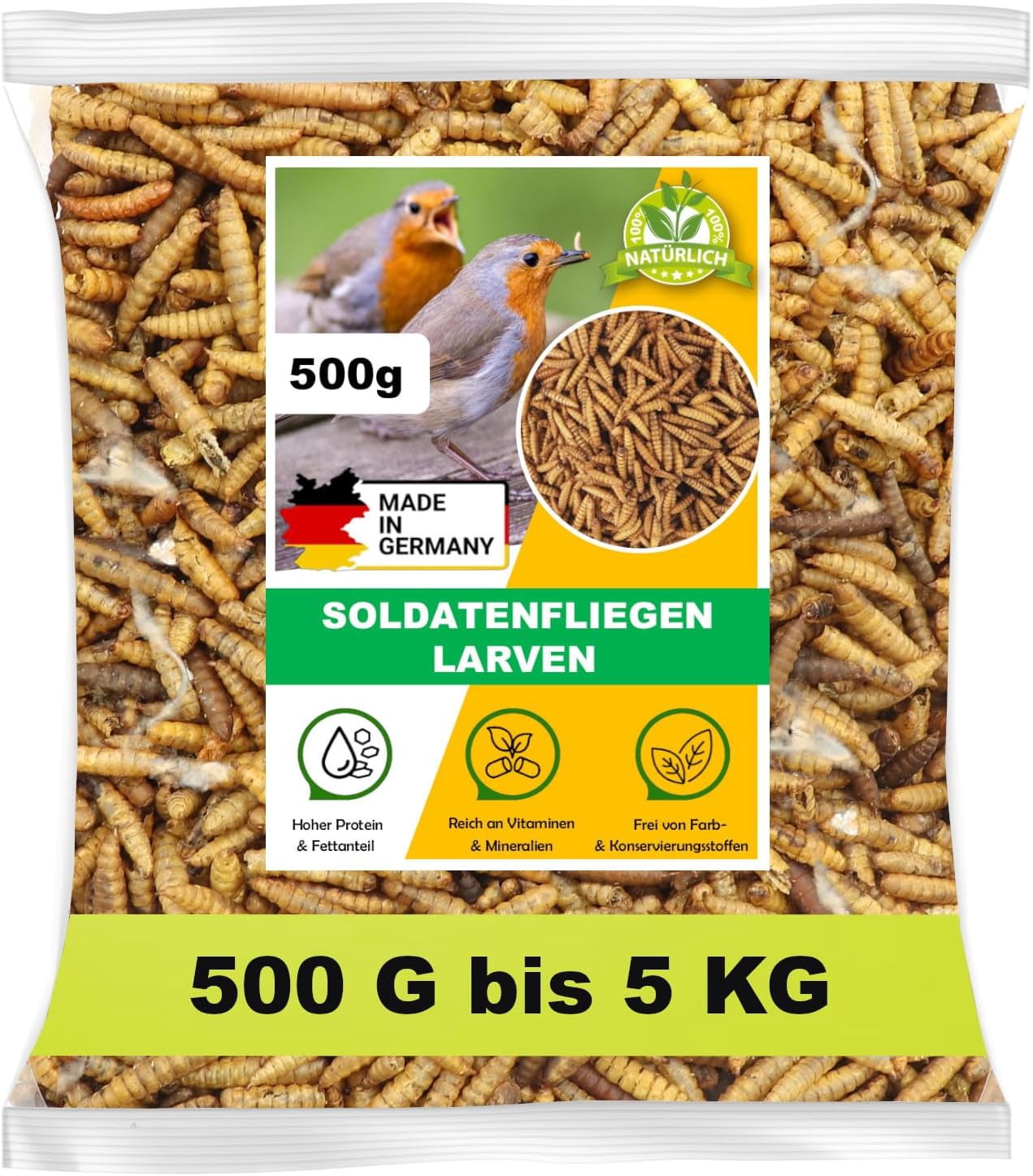 Larves De Mouches Soldats Séchées UGF - 500g - Riche En Calcium, Parfait Pour Oiseaux, Tortues Et Rongeurs