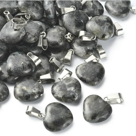 Larvikite 5 pc Natural Larvikite Pendants with Platinum Tone Brass Findings 17~19x15~16x5~8mm Hole: 2x7mm