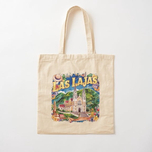 Las Lajas Colombian Sanctuary Canvas Tote Bags, Reusable Shopping Bag