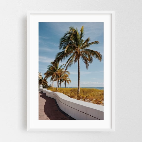 Las Olas Boulevard - Fort Lauderdale Florida Photography Palm Tree Beach Coast Tropical Seaside Ocean Summer White Framed Wall Art Print 16 x 24 inches
