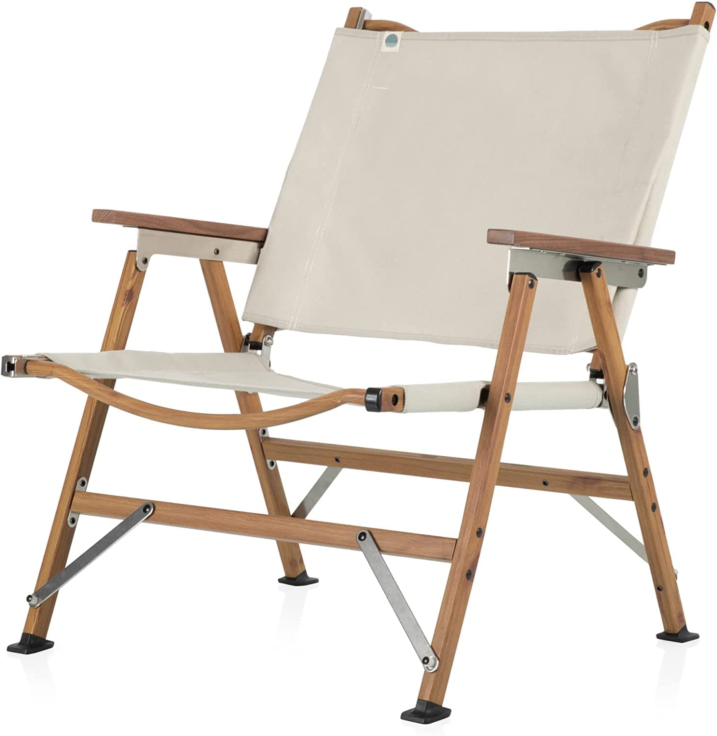 Las Palmas Beige Canvas and Wood Outdoor Folding Chair