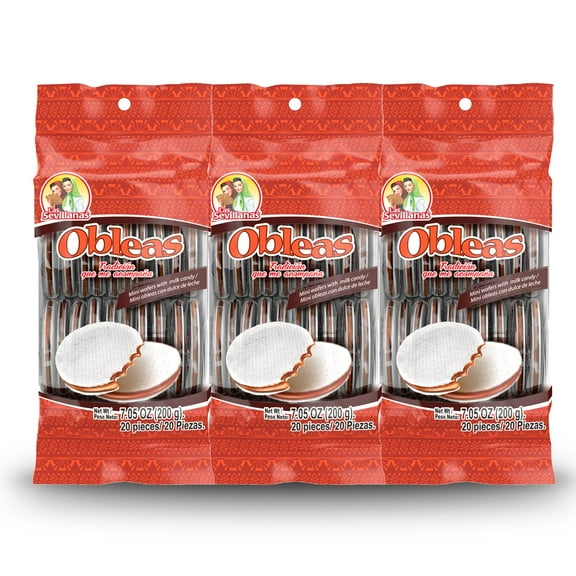 Las Sevillanas Obleas con Dulce MDA05de Leche - Mini Cookies (Dulces Mexicanos) - Traditional Mexican Candy - Authentic Mexican Snack - Milk Filled Wafers- 20 Pieces 7.05 oz/200 g (Pack of 3)