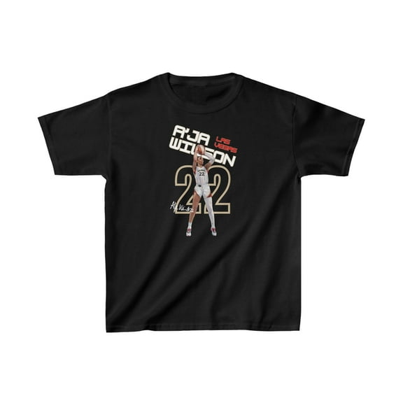 Las Vegas A'Ja Wilson #22 to be Black Cartoon Basketball Kids Cotton Tee