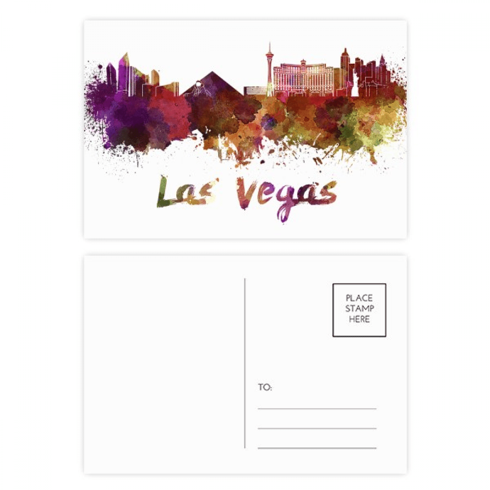 Las Vegas America City Watercolor Postcard Set Birthday Mailing Thanks Greeting Card