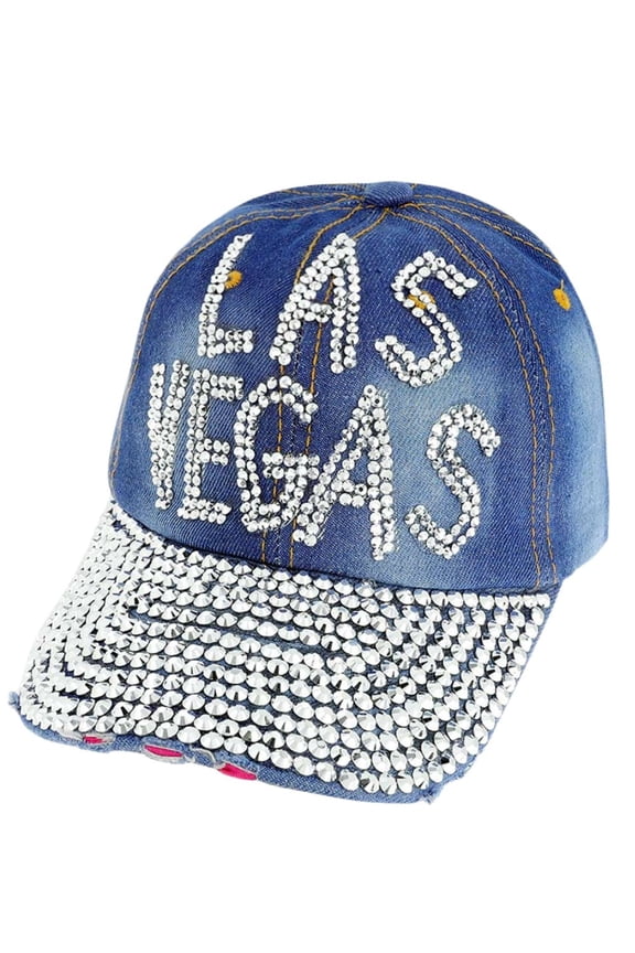 Las Vegas Bling Baseball Cap  Rhinestone Studded Denim Hat, Adjustable Sparkly Vegas Gift