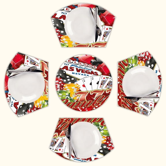 Las Vegas Casino Gambler Round Table Placemats Set Of 5 Wedge Table Mats Washable Heat Resistant Place Mat For Dining Table Kitchen Farmhouse Restaurant