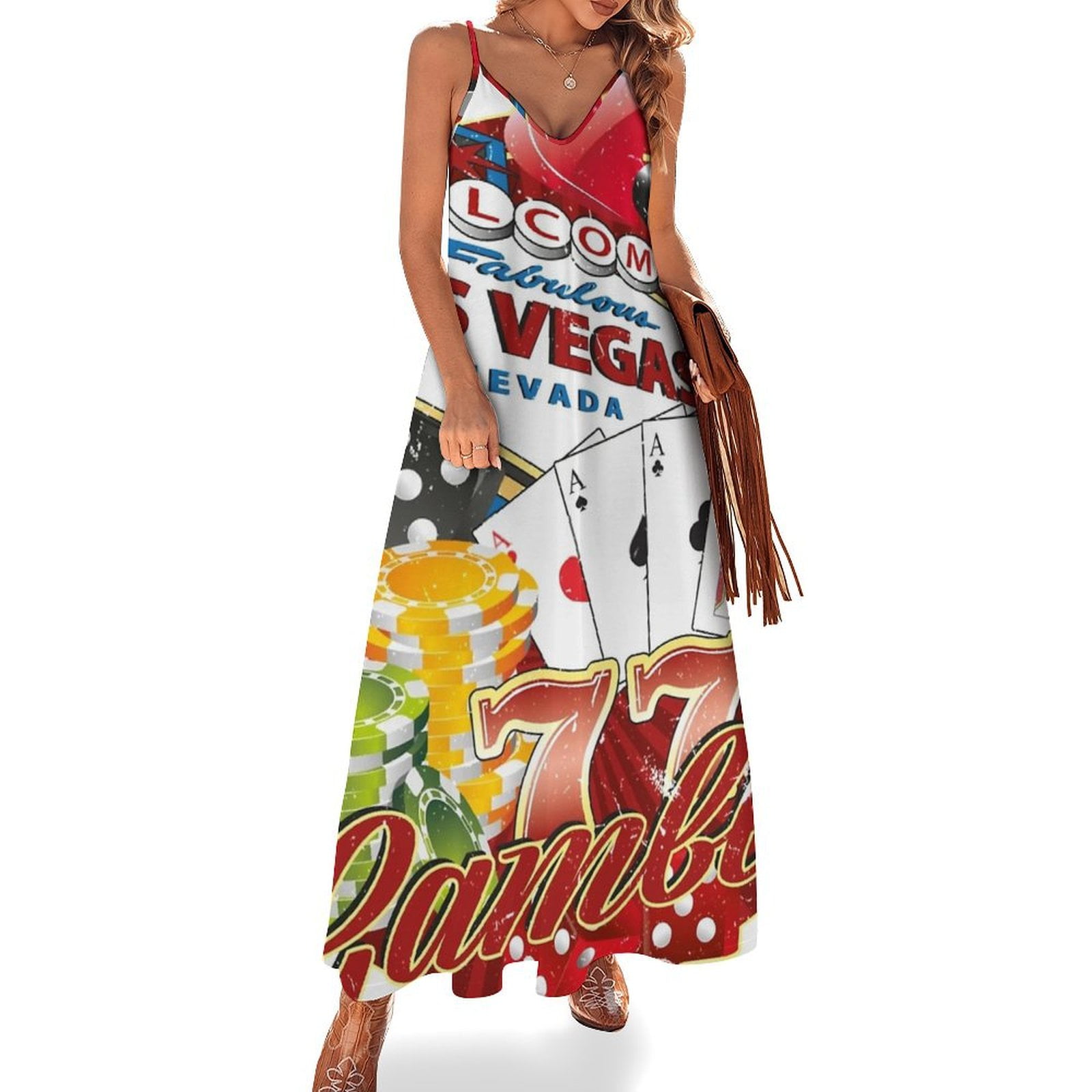 Las Vegas Casino Gambler Sleeveless Dress Women's Evening Dress Womans Clothing