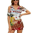 thumbnail image 1 of Las Vegas Casino Gambler Womens Summer V Neck Zipper Top Short Sleeve T Shirt Off Shoulder Top Casual Classy Loose Shirts, 1 of 7