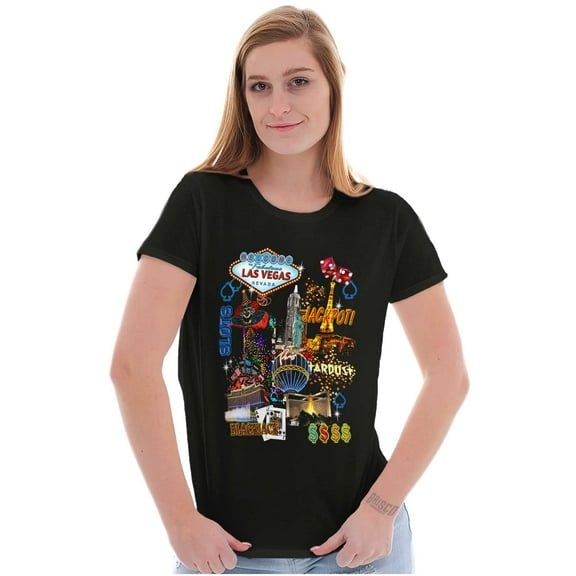Las Vegas Casino Jackpot Blackjack Womens Slim Fit Graphic Tee Brisco Brands S