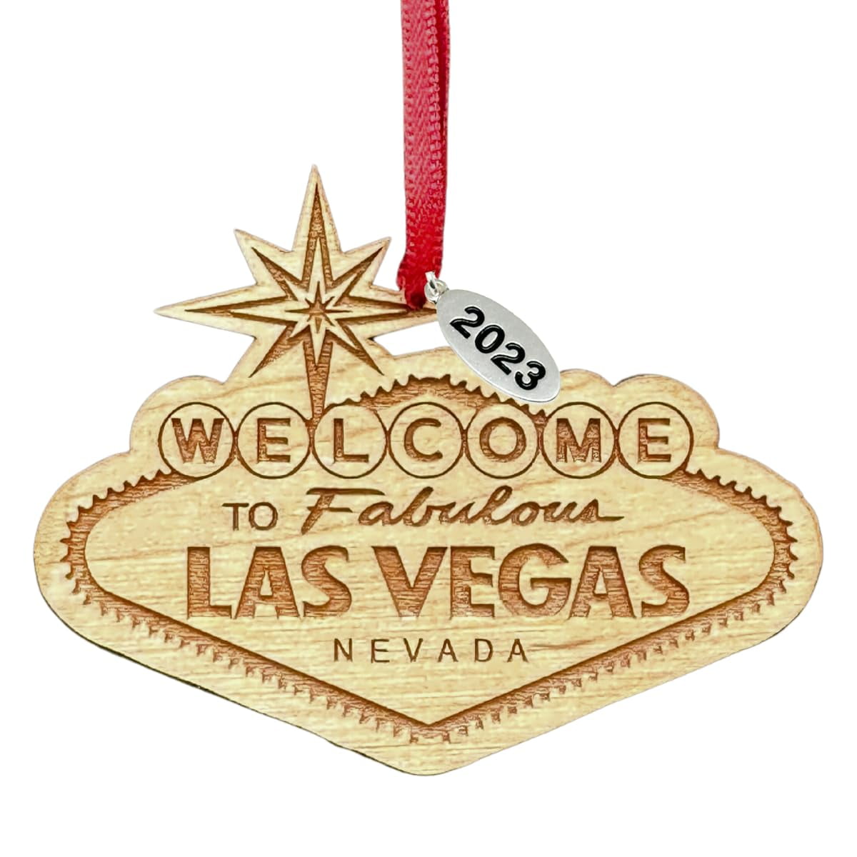 Las Vegas Christmas Ornament 2023 in Laser Cut Wood Las Vegas