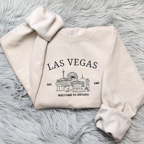 Las Vegas Embroidered Crewneck: Vintage Vegas T-Shirt, Retro Travel Nevada Souvenir Pullover