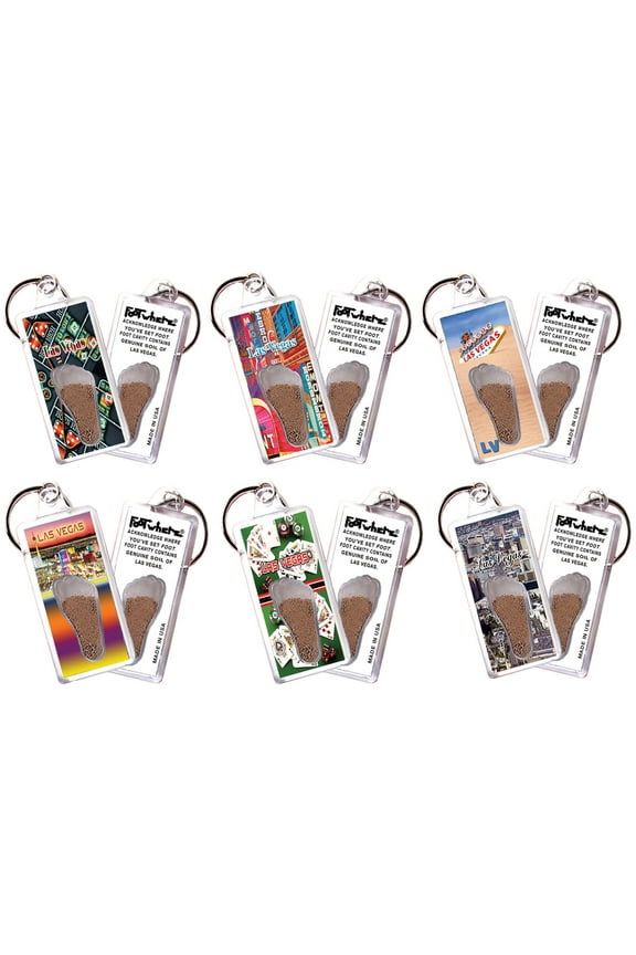 Las Vegas FootWhere Keychains. (LV100 - Assorted) 6 Piece Set.