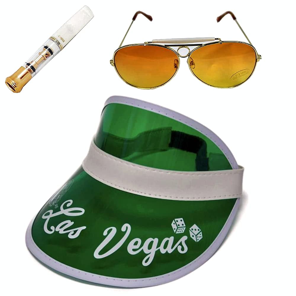 Las Vegas Glasses Poker Visor Hat Sunglasses and Cigarette Holder Halloween  Costume Cosplay Accessory Set