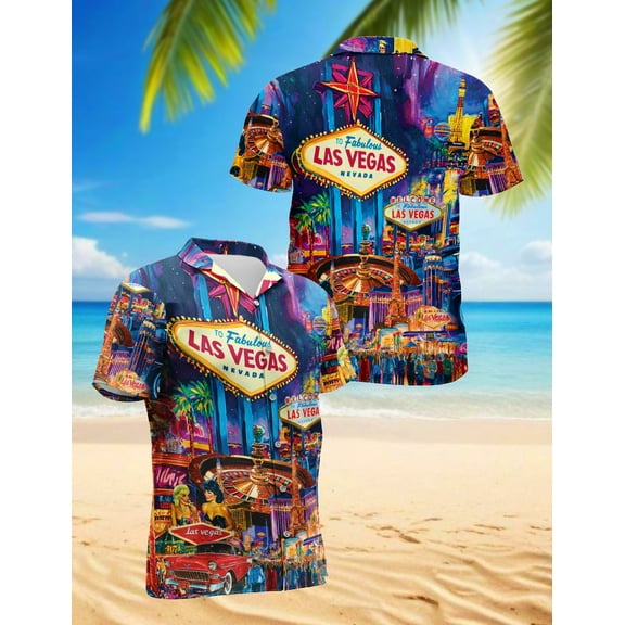 Las Vegas Hawaiian Shirt for Men, Button Down Summer Beach Short Sleeve, S-5XL