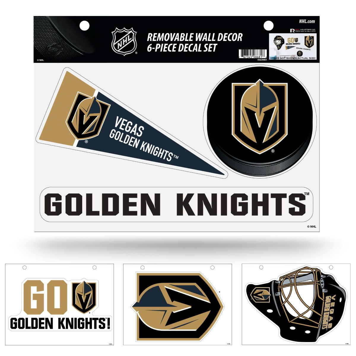 Las Vegas LV Golden Knights NHL Removable Wall Decal Stickers (Set of 6)