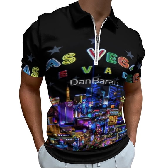 Las Vegas Men Zipper T-shirt Summer Casual Short Sleeve T-shirt Top