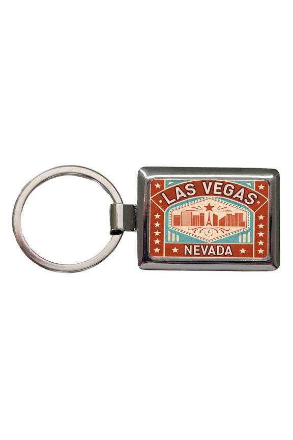 Las Vegas NV Nevada Skyline Travel Vacation Stamp Metal Rectangle Keychain
