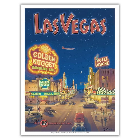 Las Vegas Nevada - Bonanza Air Lines - Vintage Airline Travel Poster by Kerne Erickson - Master Art Print (Unframed) 9in x 12in