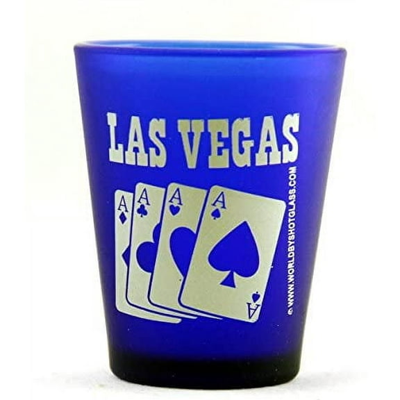 Las Vegas Nevada Cobalt Blue Frosted 4 Aces Shot Glass