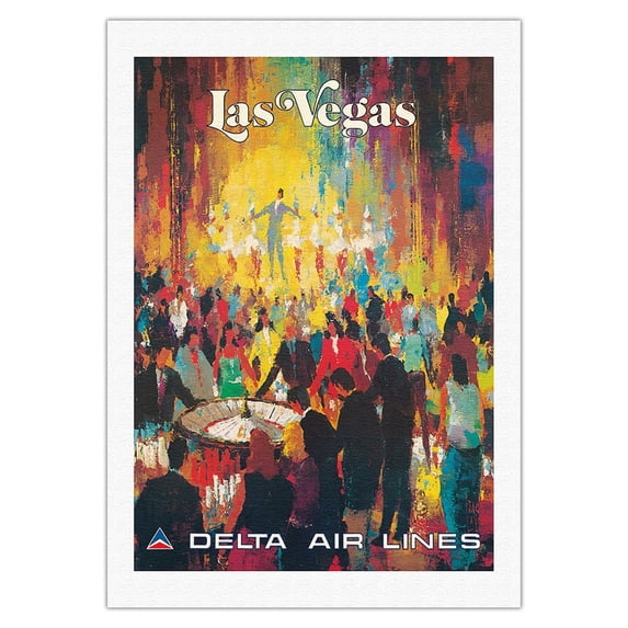Las Vegas - Nevada - Delta Air Lines - Vintage Airline Travel Poster by Jack Laycox c.1970s - Fine Art Rolled Canvas Print 27in x 40in