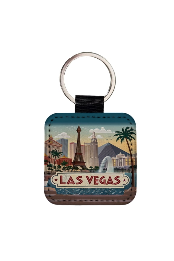 Las Vegas, Nevada NV Travel City State Stamp Faux Leather Square Keychain