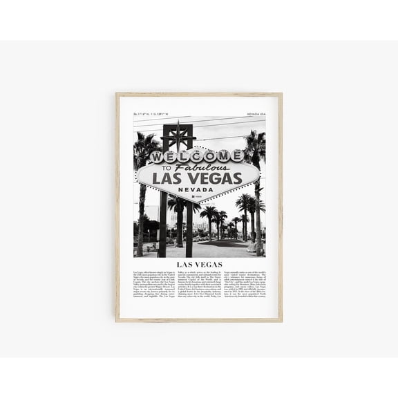 Las Vegas Nevada Travel Poster Black and White City Art Coordinate Decoration, Unframed Paper Poster 11x14in