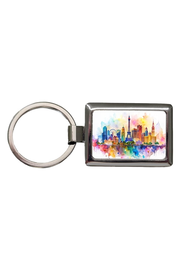 Las Vegas Nevada Watercolor Metal Rectangle Keychain