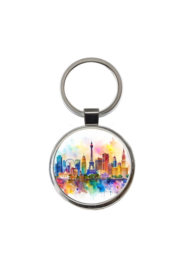 Las Vegas Nevada Watercolor Metal Round Keychain