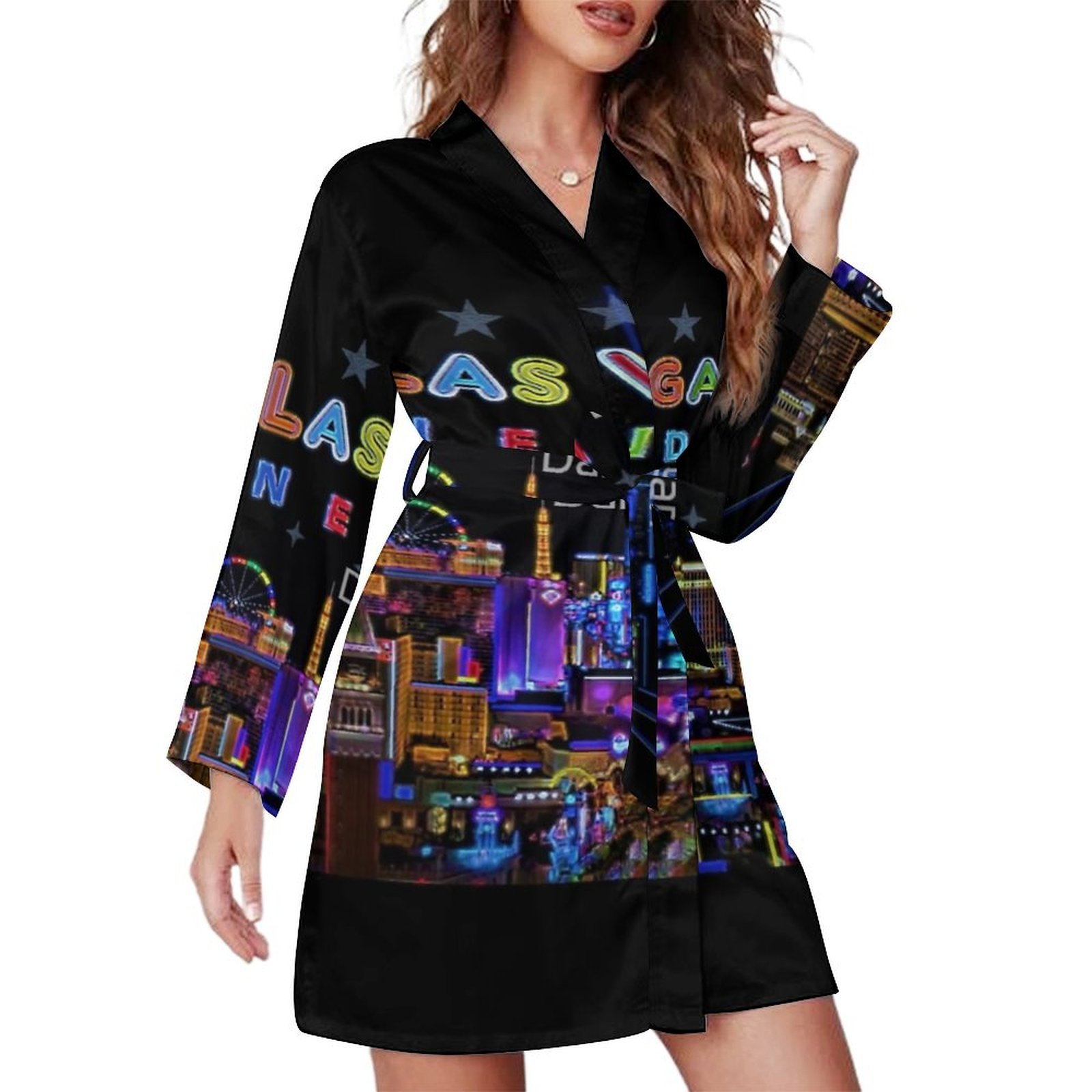 Las Vegas Night Robe Long Sleeve V Neck Robe With Belt Women's ...