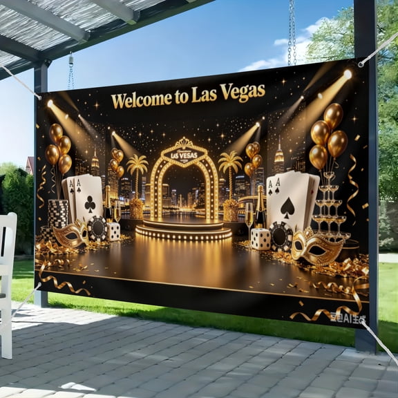 Las Vegas Party Backdrop for Birthday Decorations Welcome to Las Vegas Fabulous Casino Night Poker Photography Background Gold Luxury Prom Costume Dress-up Party Photobooth 51*59IN