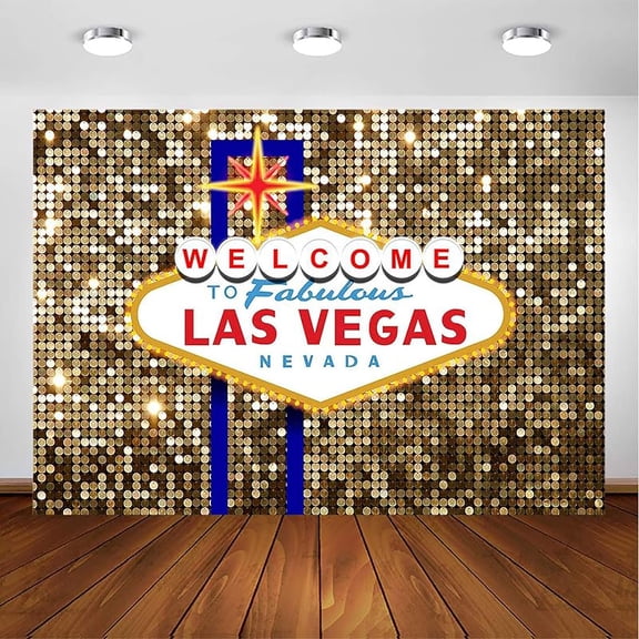 Las Vegas Party Backdrop for Birthday Decorations Welcome to Las Vegas Fabulous Casino Night Poker Photography Background Gold Luxury Prom Costume Dress-up Party Photobooth (7x5ft)