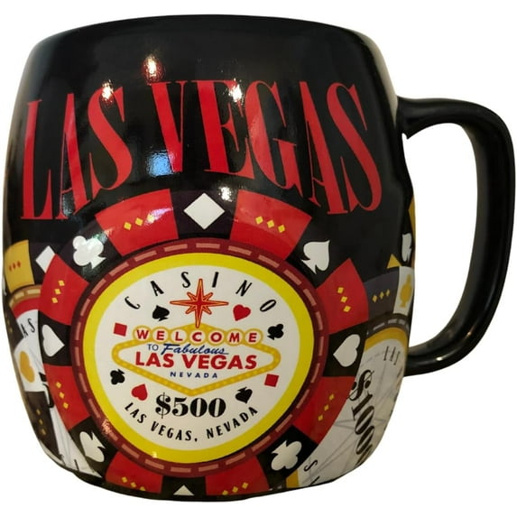 Las Vegas Poker Chip Coffee Mug: Red & Black Perfect for Poker & Las Vegas Strip Enthusiasts - Large 16 oz