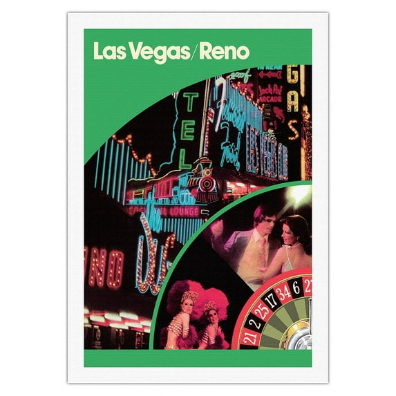 Las Vegas Reno - Nevada - Vintage Airline Travel Poster - Fine Art Rolled Canvas Print 27in x 40in