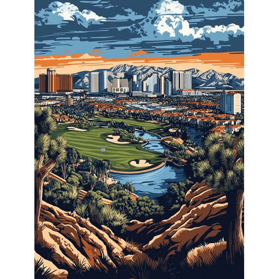 Las Vegas Skyline Golf Course Canvas Print/Wall Art Perfect for Living Room Bedroom Office Game Room and Hotel Decor