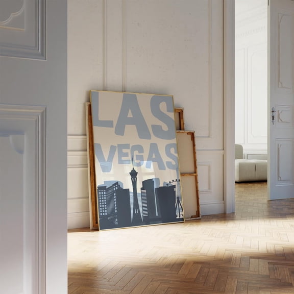 Las Vegas Skyline Wall Art Modern Blue Silhouette Nevada Cityscape Home Office Decor Unframed Paper Print
