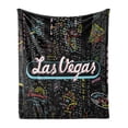 thumbnail image 1 of Las Vegas Soft Flannel Fleece Blanket, Colorful Elements of Vegas Entertaintment Monochrome Buildings Sax and Bar Signs, Cozy Plush for Indoor and Outdoor Use, 50" x 60", Multicolor, by Ambesonne, 1 of 6
