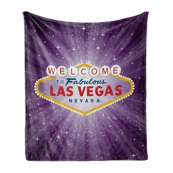Las Vegas Soft Flannel Fleece Throw Blanket, Welcome to Fabulous Las Vegas Sign United States Nevada with Starburst Stripes, Cozy Plush for Indoor and Outdoor Use, 50" x 60", Multicolor, by Ambesonne