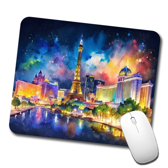 Las Vegas Strip At Night Watercolor Mouse Pad Low Profile Gaming Mat