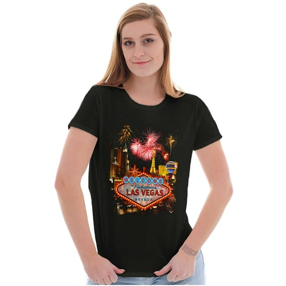 Las Vegas Strip Casino Fireworks Womens Slim Fit Graphic Tee Brisco Brands S