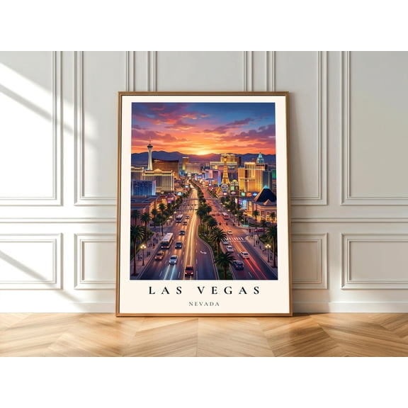 Las Vegas Strip Skyline Poster, Nevada Sunset Travel Art, Poster Only