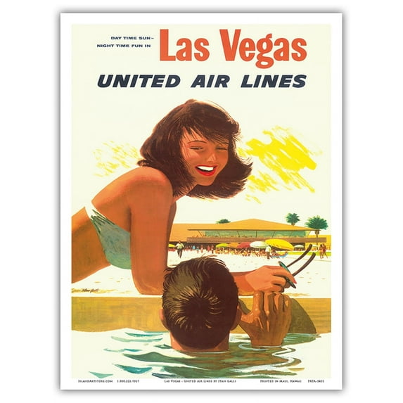 Las Vegas USA - United Air Lines - Vintage Airline Travel Poster by Stan Galli - Master Art Print (Unframed) 9in x 12in