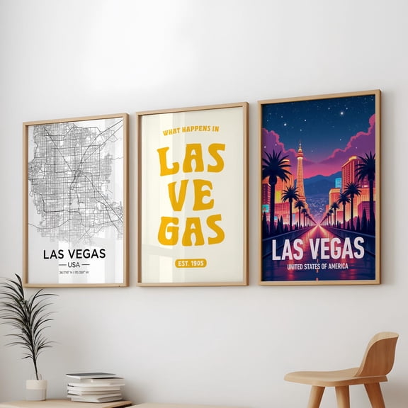 Las Vegas Vintage City Map Landmarks Decor, Poster Only